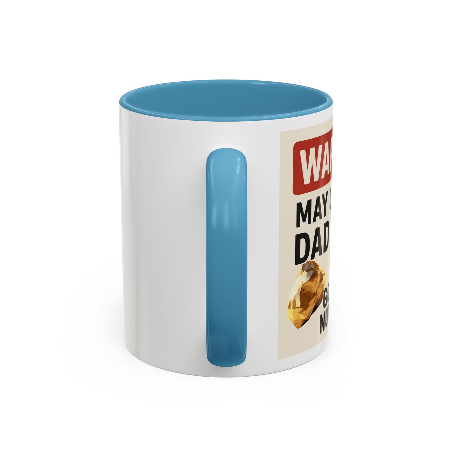 Warning: May Contain Dad Jokes & Golden Nuggets” – Accent Coffee Mug (11, 15oz) for Legendary Dads