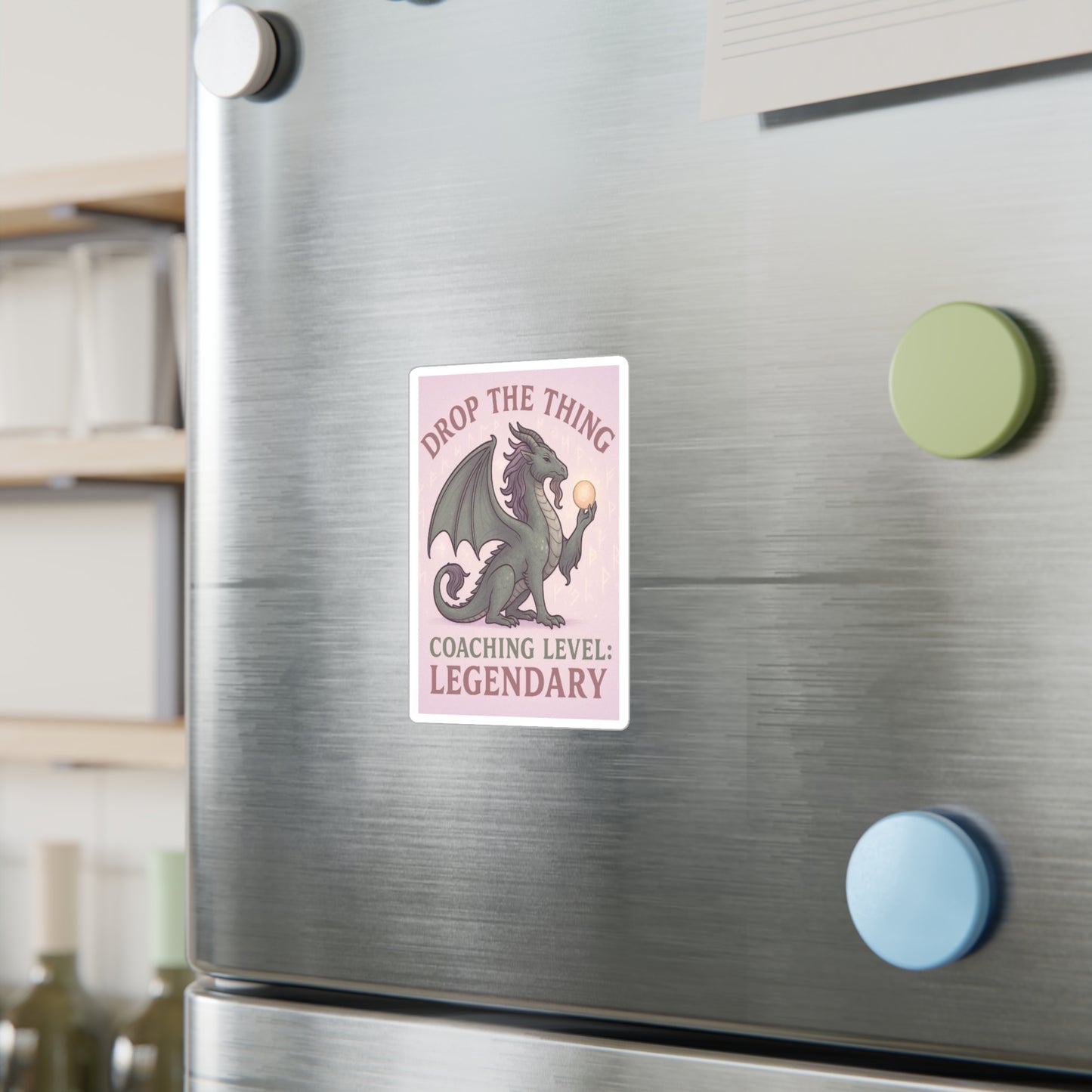 Touched & Empowered™ Leveled Up to Legendary Dragon Vinyl Decal Drop the Thing — Motivational Sticker, Inspirational Office Decor, Fantasy-Inspired Gift for Coaches & Dragon Masters Who Love Roleplay