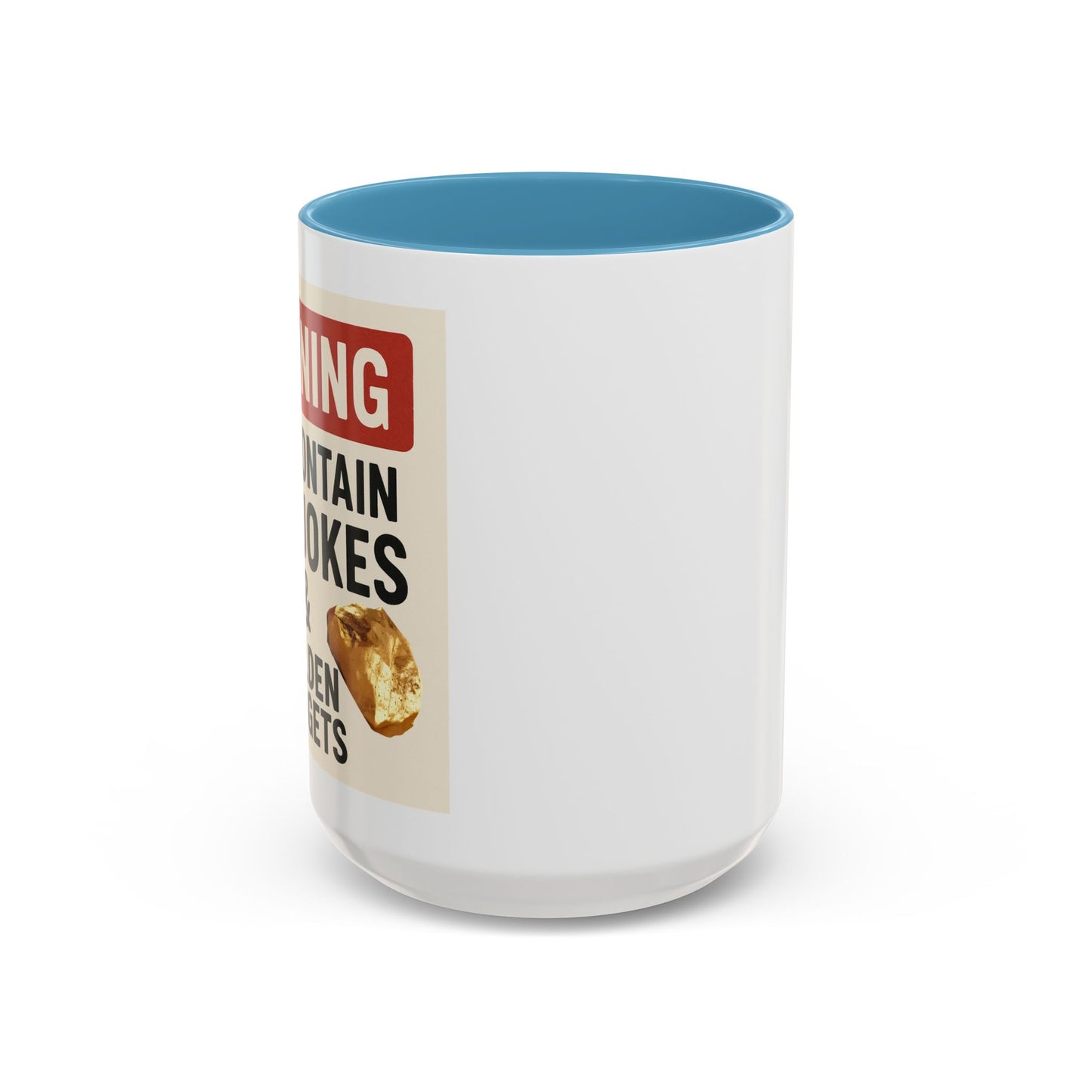 Warning: May Contain Dad Jokes & Golden Nuggets” – Accent Coffee Mug (11, 15oz) for Legendary Dads