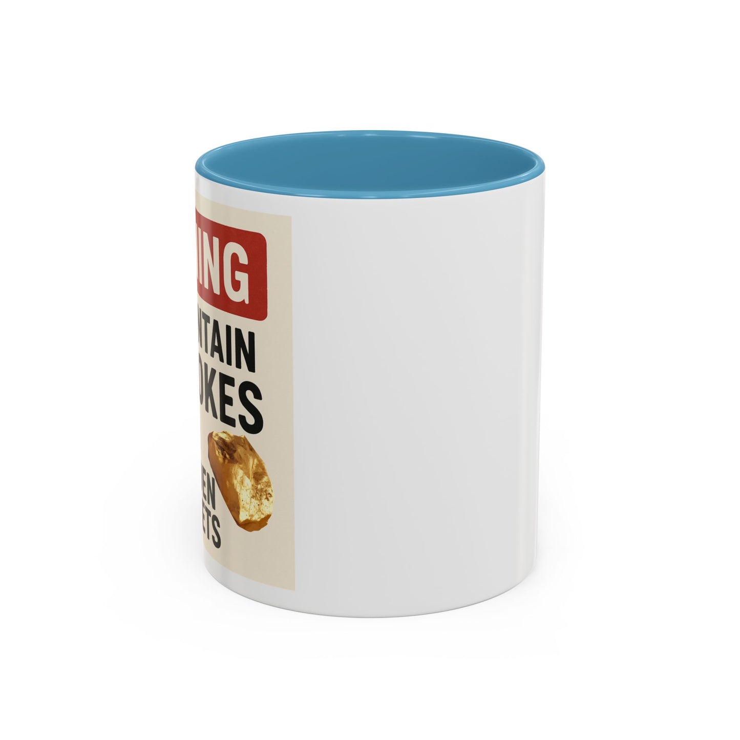 Warning: May Contain Dad Jokes & Golden Nuggets” – Accent Coffee Mug (11, 15oz) for Legendary Dads
