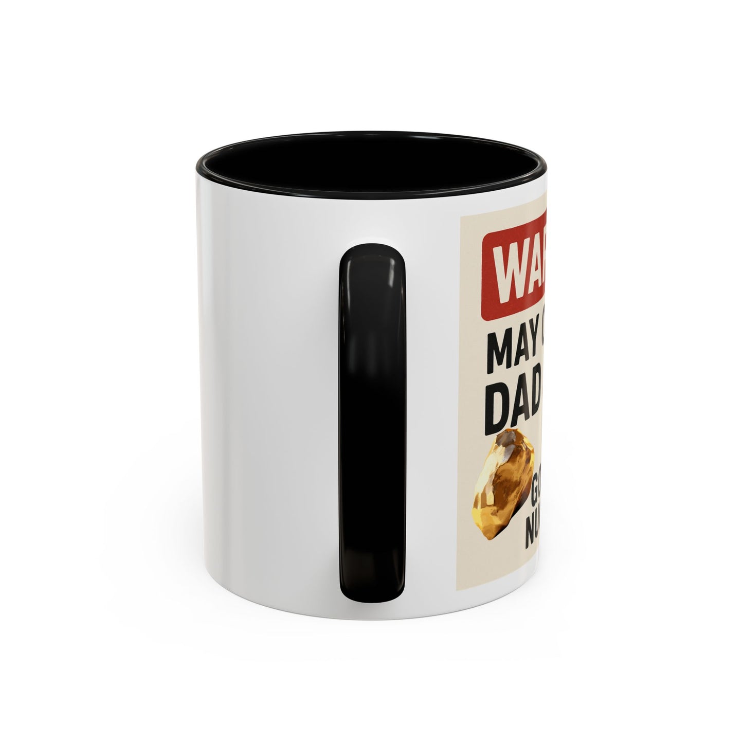 Warning: May Contain Dad Jokes & Golden Nuggets” – Accent Coffee Mug (11, 15oz) for Legendary Dads