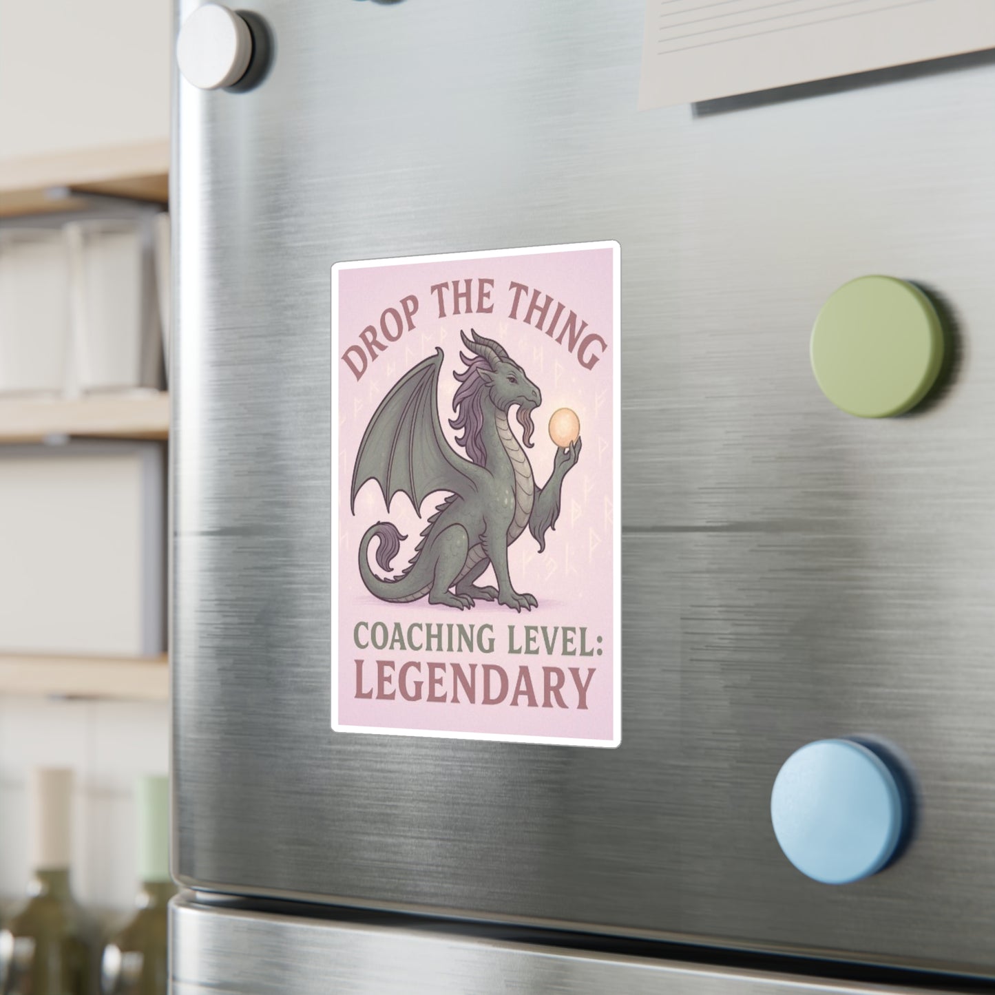 Touched & Empowered™ Leveled Up to Legendary Dragon Vinyl Decal Drop the Thing — Motivational Sticker, Inspirational Office Decor, Fantasy-Inspired Gift for Coaches & Dragon Masters Who Love Roleplay